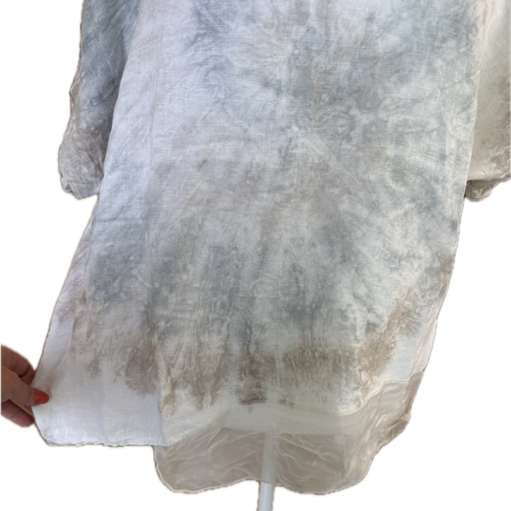 Valentina Naldi 100% Linen from Italy Tie Dye Short Sleeve Top Blouse Shirt S - Picture 7 of 13